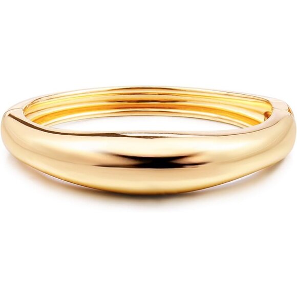 Women Gold Chunky Trendy Hinged Open Wide Irregular Minimalist Bangle Jewelry - Picture 1 of 6
